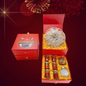 Hộp Quà 2 Tầng – 100g Yến Sào Khánh Hòa Tinh Chế Và 6 Hũ  Yến Nguyên Chất Chưng Sẵn Thượng Phẩm Và Các Loại Hạt