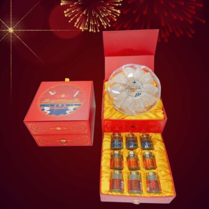 Hộp Quà 2 Tầng – 100g Yến Sào Khánh Hòa Và 6 Hũ Yến Nguyên Chất Chưng Sẵn Thượng Phẩm 6 Vị