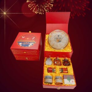 Hộp Quà 2 Tầng - 100g Yến Sào Rút Lông Thượng Hạng Đặc Biệt, Nước Yến Chưng Thượng Phẩm, Đông Trùng Hạ Thảo, Mứt Tết Và Trà