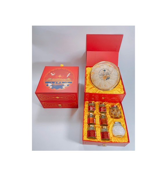 Hộp Quà 2 Tầng – 100g Yến Sào Rút Lông Thượng Hạng Đặc Biệt Và Nước Yến Chưng Thượng Phẩm Và Các Loại Hạt